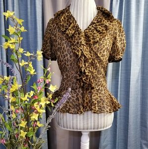 RALPH LAUREN 100% SILK CHEETAH PRINT BLOUSE